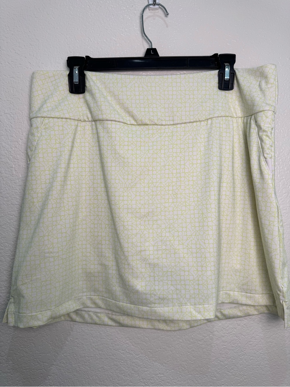 Adidas Womens L Golf Skort White Lime Geometric Print Built In Shorts